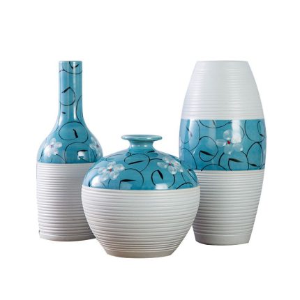 Hand Paint Little Chrysanthemums Unique Blue Ceramic Vase Wholesale For Villa Cottage Decor