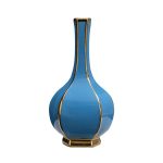 Hexagonal European Style Blue Gold Gild Jingdezhen Hand Made Ceramic Vase For Living Room