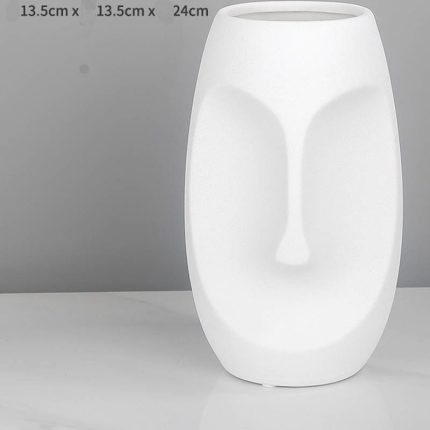 Human Face White Nordic Style Ceramic Decoration Vase For Living Room And TV Bench