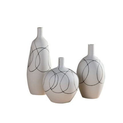 Japanese Abstarct Style Large White Hand Made Line Ceramic Vase For Art Home Soft Decoation