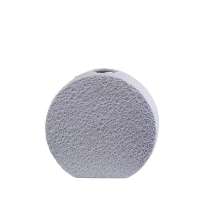 Lace Pattern Nordic Semicircle Flat White Ceramic Flower Vase For Livingroom Showroom Hallway