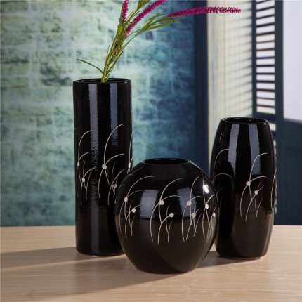 Large Black Japanese Style Hand Made Aloe High Temperature Ceramic Vase For Garden Flower Shop