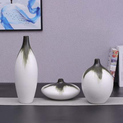 Large Calibe Wax Gourd Round Trapezoid Green And White Ceramic Vase Creative Home Decor