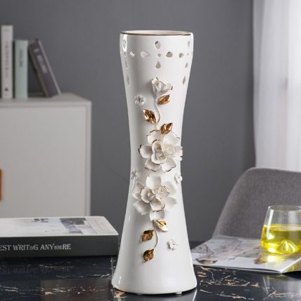 Large White Hand Made Artificial Flower European Style Simple Ceramic Vase For Bedroom
