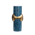 Light Luxury Blue Leather Concave Gild Ceramic Vase For Shopping Mall Hotel Decor