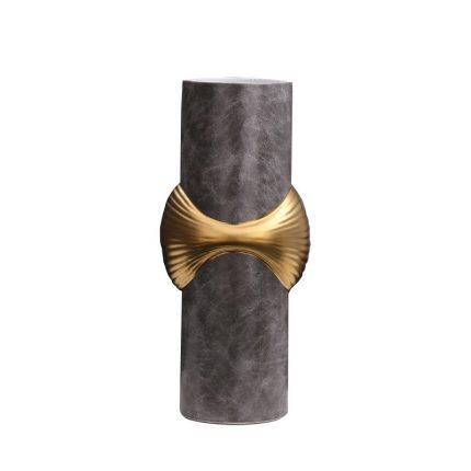 Light Luxury Classcial Grey Leather Gild Convex Ceramic Vase Decor For Dry Fresh Flower