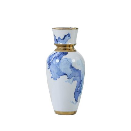 Light Luxury Nordic Applique Electroplate White Blue Large Ceramic Vase For Hallway