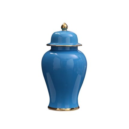 Living Room Hallway Tea Dining Table Nordic Style Blue Gild Large Ceramic Vase With Lid