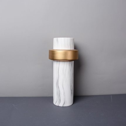 Marbling White And Gold Rings Ceramic Flower Vase, Office Hotel Showroom Tea Table Decoration