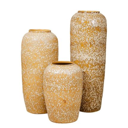 Mediterranean Style Hand Made Yellow Pottery Ceramic Flower Vase For Living Room Decor