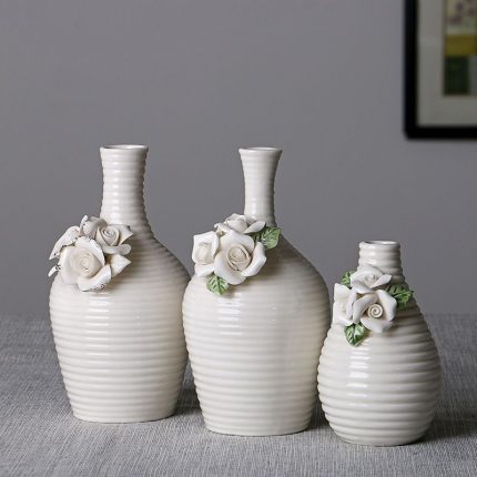 Modern Simple White Hand-Carved Flower Ceramic Vase For Wedding Gift Living Room Decor