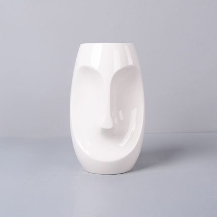 New Nordic Feel Good White Grey Human Face Ceramic Vase For Office Decoration Garden Flower Decor