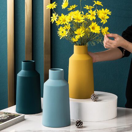 Nordic Style Morandi Fashion Large Yellow Green Blue Ceramic Flower Vase For TV Bench  1