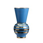 Trumpet Large Creative Blue Gold Gild Stripe Jingdezhen Ceramic Flower Vase For Living Room