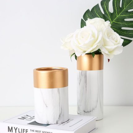 Unique Marbling Luxurious Rose Gold Vase Planters For Dining-Table