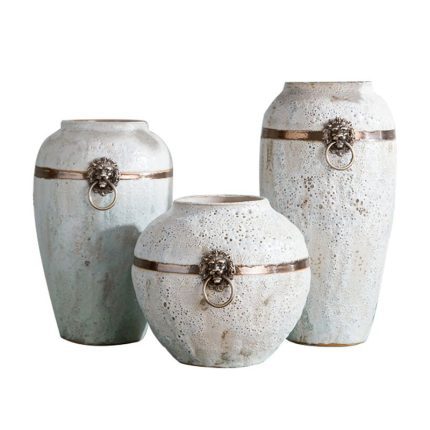 White Bubble Copper Ring Chinese Style Furniture Market Ceramic Vase For Hand Made Decor