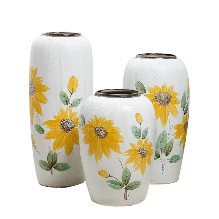Fashion Modern Simple Style White Hand Paint Sunflower Ceramic For Living Room Decor