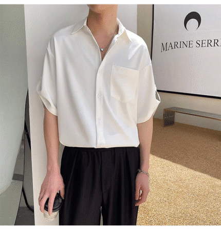 Men's Short-Sleeved Summer Thin Loose Draping Design Niche Shirt